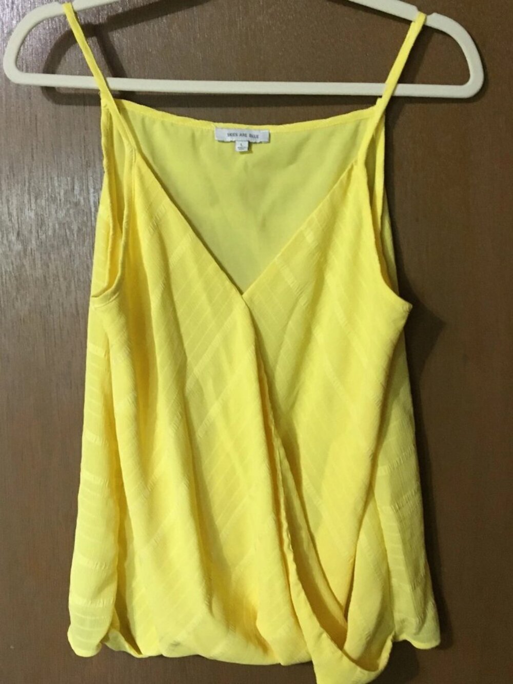 Skies Are Blue Women's Yellow Spaghetti Strap Flowy Drape Cami Top-Size L